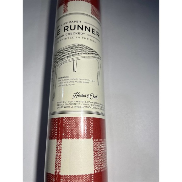 Hester & Cook Paper Table Runner Striped Red & White Checked~ 30" x 25' - Picture 2 of 4